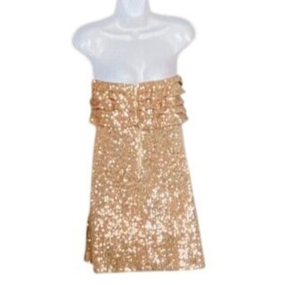 Free People Rose Gold Frida Ruffle Strapless Sequin Mini Dress Size 12 - Picture 2 of 10